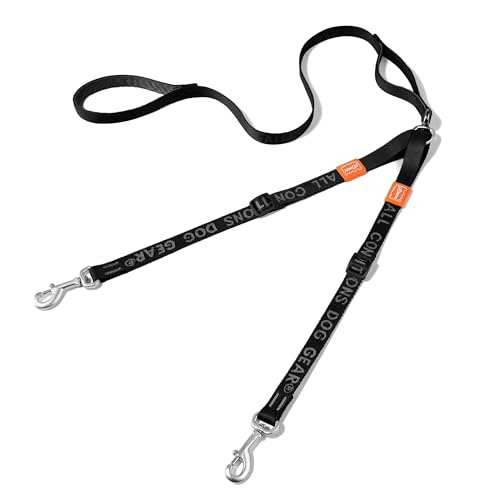 Double Dog Leash, No Tangle 360° Swivel, Adjustable Two Padded Handles, Double Clip Dog Leash Coupler Splitter Breeds (Black, 4/5'' x 4.8 FT, Ultralight) - color: Black, size: Pro M/L Handle