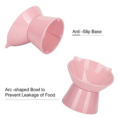 Detachable Elevated Cat Bowls, 15° Tilted Raised Cat Food Bowl Anti-Vomiting,Whisker Friendly, Adjustable Pet Dishes Extra Wide for Protecting Spine, Adult Kitten (Pink - color: Pink