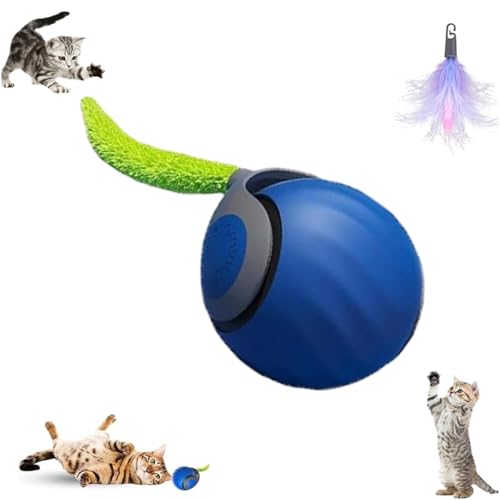 Speedy 2.0 Tail Interactive Cat Toys for Indoor Cats, Automatic Cat Toy with Tail, Electric Rolling Ball on Carpet,Cat Toys for Bored Indoor Adult Cats (Blue) - color: Blue