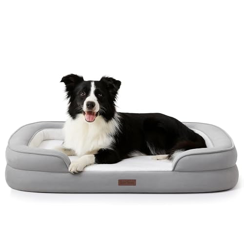 Soft Touch Orthopedic Dog Bed for Large Dogs with Faux Fur Top, Waterproof Pet Couch Bed with Removable Washable Cover and Supportive Foam Filling (Grey, Large) - color: Grey, size: L (35"x25")