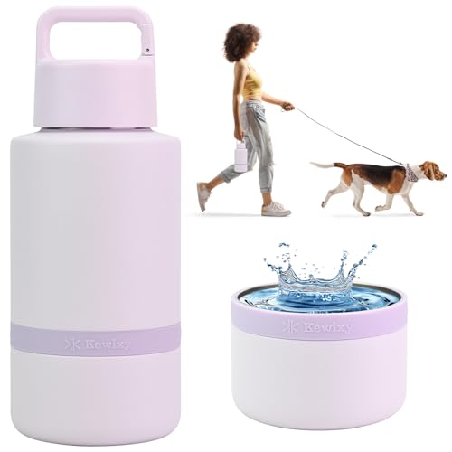 KEWIXY Insulated Dog Water Bottle with Travel Bowl, Dog Lover Gift, Portable Water Bottle Dispenser, Accessories for Car, Hiking, Camping, Outdoor, Leak-Proof, Detachable (Pale Mauve) - color: Pale Mauve