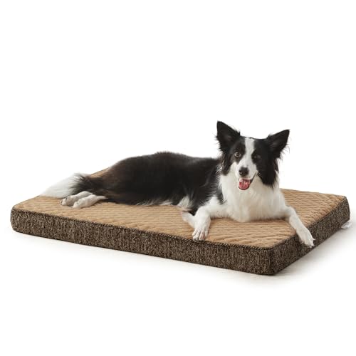 JOEJOY Orthopedic Dog Bed for Large Dogs, Washable Dog Crate Bed Large Sized with Removable Cover, Egg Memory Foam Big Pet Beds, Brown, 35"x22" - color: Brown, size: L(35"x22")