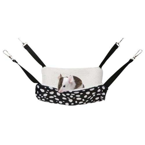 2 Pack Small Animal Hammock Soft Fleece Sleeping Bed for Mice Rat Chinchilla Guinea Pig Ferret Kitten Cat Rabbit (S: 10.6x10.6inch, Black White Dot) - size: S 10.2" x 10.2"