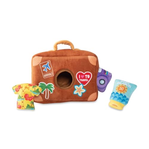 Fringe Studio Hide & Seek Burrow Plush Dog Toy Set, Pack Your Bags (289213), PetShop Collection - color: Pack your Bags
