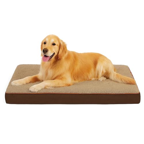 Dog Bed with Waterproof Inner Liner, Removable Cover, Egg Crate Foam Dog Beds, Easy to Clean，45×32Inch，Khaki - color: Khaki, size: 45"L x 32"W x 3"Th
