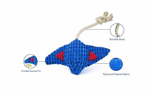 Durable Stingray Manta Ray Rope Plush Dog Toy with Squeaker – Strong Stitched Seams, High Resilience Cotton, Interactive Tug-of-War for Small to Large Breeds, Teething Puppies & Moderate Chewers - color: Blue Fish