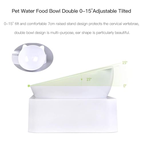 Cat Bowls, Pet Food Bowls, 15° Tilted Cat Bowl for Indoor Cats, Dog Food and Water Bowl Set