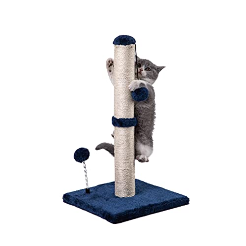 MECOOL Cat Scratching Post Premium Basics Kitten Scratcher Sisal Scratch Posts with Hanging Ball 22 in for Kittens or Smaller Cats, Navy - color: Navy, size: 22 inches for kitten