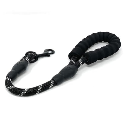Dog Leash with Soft Padded Handle & Silver Reflective Strips - 24-Inch Heavy Duty Nylon Dog Lead, Anti-Chew Layer, 360° Swivel Clip for Tangle-Free Walking (Black)