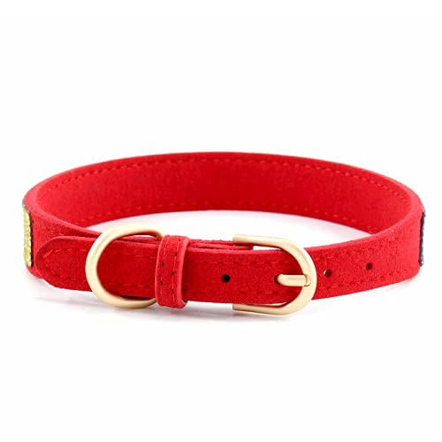 Rhinestone Dog Collar, Cute Dazzling Sparkling Soft Suede Leather Adjustable Pet Dog Cat Collar Crystal Diamond for Puppy Small Medium Large Dogs (XXS:15.5-21cm, Red-2) - color: Red-2, size: XXS:15.5 - 21cm