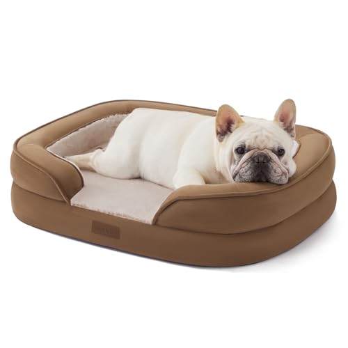 Soft Touch Orthopedic Dog Bed for Medium Dogs with Faux Fur Top, Waterproof Pet Couch Bed with Removable Washable Cover and Supportive Foam Filling (Brown, Medium) - color: Brown, size: M (28"x23")