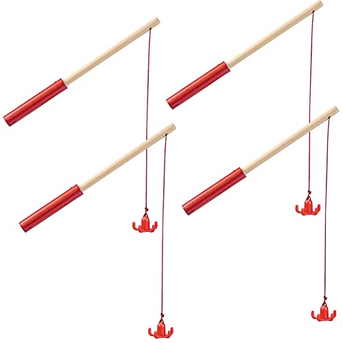 4 Pieces Magnetic Fishing Poles Wooden Magnet Fishing Rods Magnetic Fishing Games for Wooden Magnetic Fishing Games for Kindergarten Preschool Boys Girls