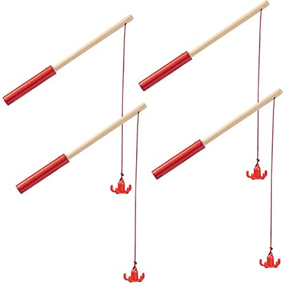 4 Pieces Magnetic Fishing Poles Wooden Magnet Fishing Rods Magnetic Fishing Games for Wooden Magnetic Fishing Games for Kindergarten Preschool Boys Girls