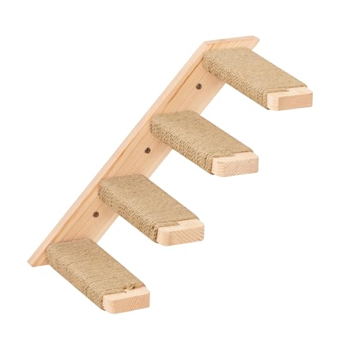Cat Climbing Shelves Four Stair Shelf Wall Mounted Reversible Left & Right Direction, Cat Stairway Shelf for Climbing with Sisal Rope Ladder Wall Pets Furniture - color: 1 Piece