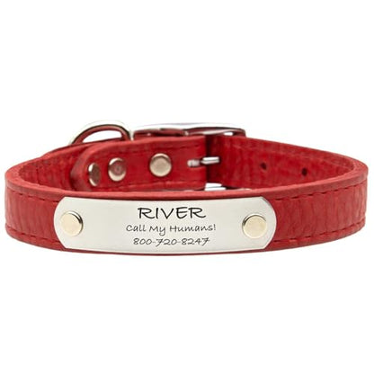 dogIDs Personalized Soft Designer Leather Dog Collar - Adjustable, Odor Resistant, Built-in Custom Laser Engraved Rivet on Name Plate - Tobacco Brown - 1/2 in Wide x 9 in Neck - color: Tobacco Brown, size: 1/2 in wide x 11 in (its 8-10 inch necks)