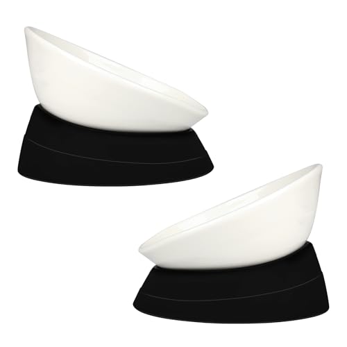 Bulldog Bowl Anti-Slip Dog Cat Dish Detachable Ceramic Pet Sterile Tilted Pet Feeder Slope Base (White Ceramic Bowl, 2 Cup) - color: Black(White Ceramic Bowl), size: 2 Cup ( Small/Medium Dog )