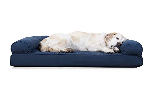 Furhaven Cooling Gel Dog Bed for Large Dogs w/ Removable Bolsters & Washable Cover, For Dogs Up to 95 lbs - Quilted Sofa - Navy (Blue), Jumbo/XL - color: Navy Blue, size: Jumbo
