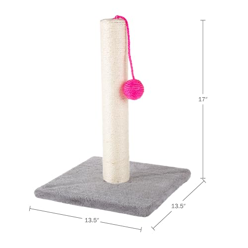 17-Inch Cat Scratching Post - Sisal Rope and Carpet Scratching Pole with Bright Pink Hanging Ball Toy for Adult Cats and Kittens by PETMAKER (Gray) - color: Gray