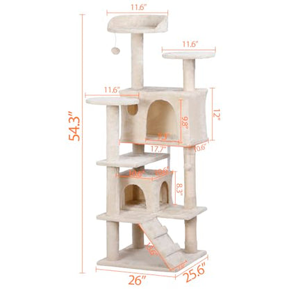 Nova Microdermabrasion 54 in Cat Tree Tower for Indoor Cats Multi-Level Cat Condo Cat Bed Furniture with Scratching Post Kittens Activity Center - color: Beige