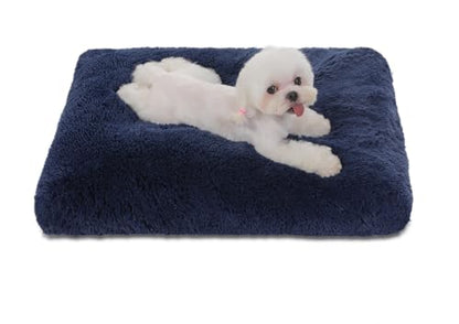 Bedfolks Waterproof Crate Bed, Plush Dog & Cat Kennel Pad with Removable Cover, Fluffy Washable Faux Fur Bed, 17"x12", Solid Dark Blue - color: Solid Dark Blue, size: XX-Small(17x12'')