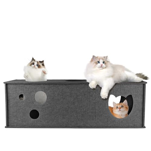 Cat Tunnel for Indoor Cats, DIY Transformable Cat Hideaway Cave, Felt Kitten Play Tubes and Tunnels, Felt Peekaboo Cat Toy with Interactive Peek Holes (Grey, Straight Tunnel) - color: Grey, size: Straight Tunnel
