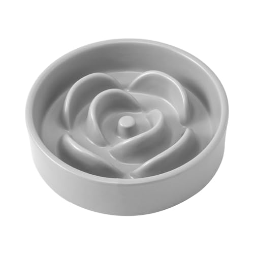 6'' Ceramic Slow Feeder Dog Bowls - Petal Shape Modern Dog Food Dish for Cats and Small Breed Dogs, Puzzle Maze Bowl to Slow Down Eating, Anti-Gulping, Dishwasher & Microwave Safe, Grey - color: Grey, size: 6 inch