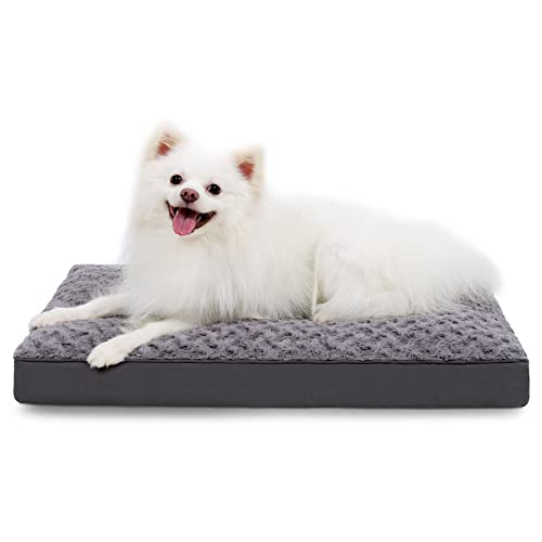 Dog Crate Bed Waterproof Dog Bed for Medium Pets Rose Velvet Soft Fluffy Washable with Removable Cover & Anti-Slip Bottom, 29 x 18 Inch, Gray - color: Grey, size: 29.0"L x 18.0"W x 3.0"Th