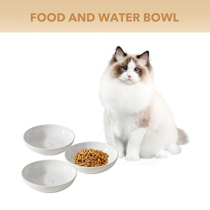 Havniva Ceramic Cat Bowl Whisker Friendly 5.5” Cat Dishes Shallow Cat Food Bowl Anti-Slip Pet Water Bowls for Indoor Cats, Wide Cat Food Dish Prevent Whisker Fatigue (3 Pack) - color: White - B