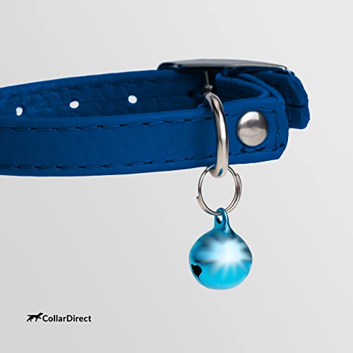 CollarDirect Leather Cat Collar with Removable Bell – Safety Elastic Strap (Breakaway Alternative) – Kitten Collar for Small & Big Boy & Girl Cats - color: Navy Blue, size: Neck Fit 6"-7"