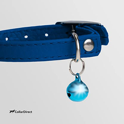 CollarDirect Leather Cat Collar with Removable Bell – Safety Elastic Strap (Breakaway Alternative) – Kitten Collar for Small & Big Boy & Girl Cats - color: Navy Blue, size: Neck Fit 6"-7"