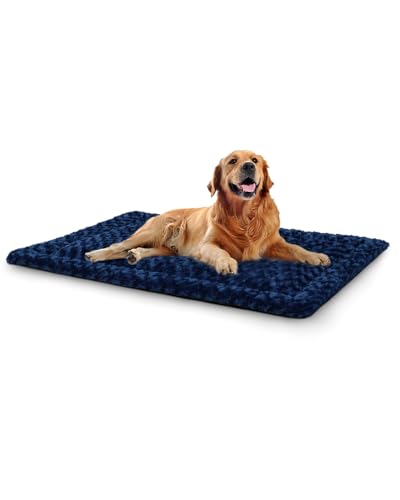 Washable Dog Bed Reversible Dog Beds for Crate Soft Fluffy Kennel Pad Anti-Slip Pet Sleeping Mat for Large Jumbo Medium Small Dogs (Blue, 42.00" x 28.00" x 1.50") - color: Blue, size: 42.00" x 28.00" x 1.50"