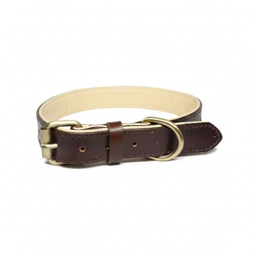 XanYu Premium Genuine Leather Dog Collar – Adjustable Heavy Duty Pet Collar with Sturdy Brass Buckle, Soft Padded & Stylish for Puppy and Small, Medium, Large Dogs (Brown)