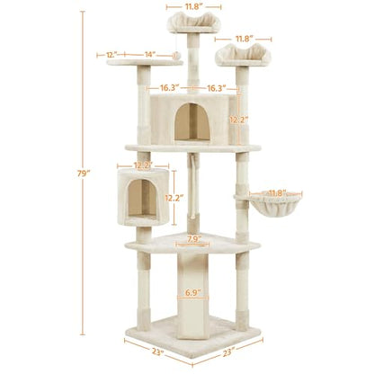 Yaheetech Multi-Level Cat Trees Cat Towers 79in Cat Tree for Indoor Cats with Sisal-Covered Scratching Posts, Plush Perches and Stable Condo for Kittens, Cats and Pets, Beige - color: Beige