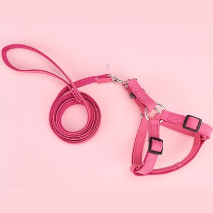 BINGPET Dog Harness Leash Set,Adjustable No Pull Step in Dog Harness,Stylish Denim Puppy Harness for Small and Medium Dogs Easy Walk Training Running(Pink,M) - color: Pink, size: M(Chest Girth:17.3''-23.38'')