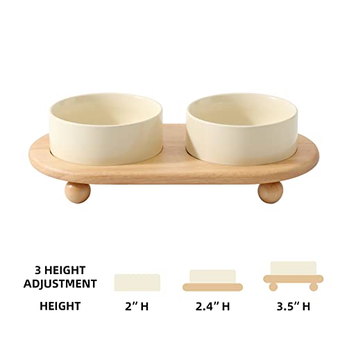 Havniva Raised Cat Bowls Water Bowl 5.1” Elevated Ceramic Cat Food and Water Bowl Whisker Friendly Pet Food Bowls for Indoor Cats, Wide Cat Water Dish Prevent Whisker Fatigue Non Slip Cat Feeder - color: 2 x Bowl + Stand - Light Yellow