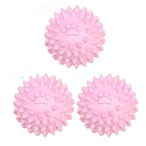 3Pcs Dogs Spiky TPR Ball No Squeak Chew Toy Long Lasting for Aggressive Chewers Dog Puppy Training Dogs Spiky Rubber Ball Toy Small No Squeak for Aggressive Heavy Chewers (Pink)