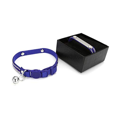 Mogoko Personalized Breakaway Cat Diamond Collar, Customized Bling Kitten Pet Collar with Engraved ID Name Plate and Bell（Blue） - color: Blue