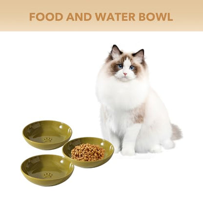 Havniva Ceramic Cat Bowl Whisker Friendly 5.5” Cat Dishes Shallow Cat Food Bowl Anti-Slip Pet Water Bowls for Indoor Cats, Wide Cat Food Dish Prevent Whisker Fatigue (3 Pack) - color: Matcha Green - B