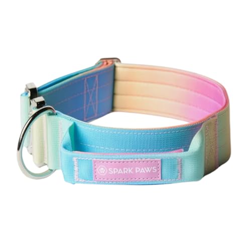 Spark Paws Tactical Dog Collar with Handle - Premium Quality Collar, Robust and Durable Design for Large, Strong Breeds - Pitbulls, Labradors, GSD - Pastel Icing - S - 1.5" - color: Pastel Icing, size: S: 14"-19" [1.5" wide]