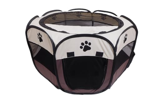 Portable Pet Playpen,Foldable Dog Playpen for Dogs and Cats,Rabbits,Pet Exercise Pet Tents Indoor Outdoor Use (S(28.7" x 28.7" x 16"), Brown) - color: Brown