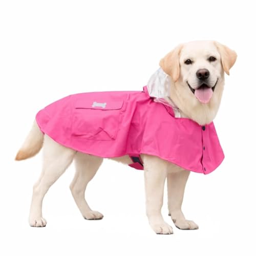 Dog Raincoat,Adjustable Waterproof Rain Jacket for Small Medium Large Dogs Puppy,Lightweight Hooded Dog Rain Poncho with Leash Hole Strip Reflective - color: Hot Pink, size: Small(9-13lb)
