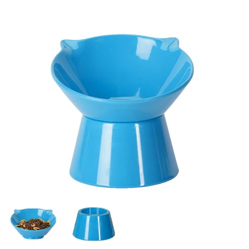Detachable Elevated Cat Bowls, 15° Tilted Raised Cat Food Bowl Anti-Vomiting,Whisker Friendly, Adjustable Cat Dishes for Protecting Spine,Adult Kitten - color: Blue
