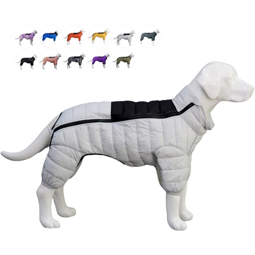 Dog Warm Jacket, Outdoor Snow Covered Reflective Windproof, Adjustable M/L Zippered Vest for Medium to Large Dogs (Off White) M - color: Off-white, size: M (12.5inch Back)