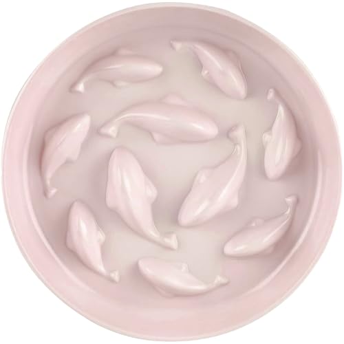 Slow Feeder Bowl for Cats and Small Dogs,Cilkus Fish Pool Design, Fun Interactive Bloat Stop Puzzle Feeder Bowl Healthy Eating Diet Made of Melamine Food Grade Material (Pink(Melamine)) - color: Pink(Melamine)