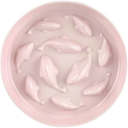 Slow Feeder Bowl for Cats and Small Dogs,Cilkus Fish Pool Design, Fun Interactive Bloat Stop Puzzle Feeder Bowl Healthy Eating Diet Made of Melamine Food Grade Material (Pink(Melamine)) - color: Pink(Melamine)