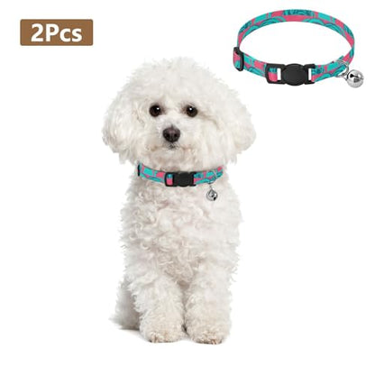 Silhouette Pink Teal Pet Collars 2 Pack Soft Cat Collar Adjustable 10.6 to 17.1 Inches - color: Silhouette Pink Teal