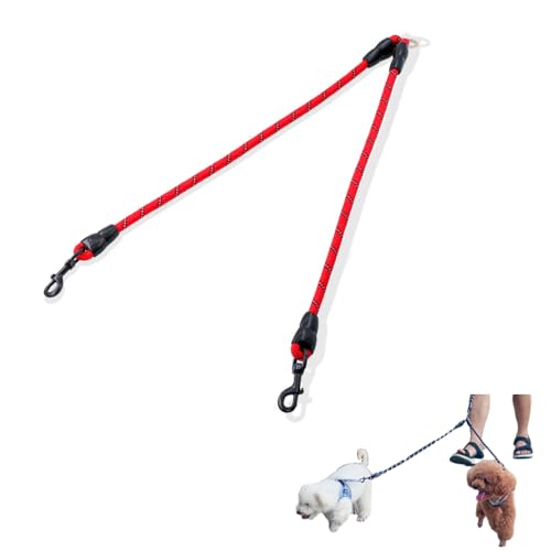 Double Dog Leash 2 Way Coupler Anti Chew Dog Leash Extension Splitter Lead for 2 Small Dogs Walking (60cm)