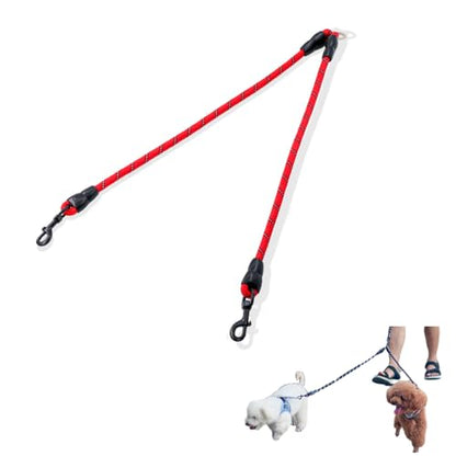 Double Dog Leash 2 Way Coupler Anti Chew Dog Leash Extension Splitter Lead for 2 Small Dogs Walking (60cm)