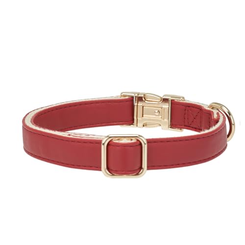 Soft Classic Leather Dog Collar Heavy Duty Padded Collars with Metal Buckle for Puppy Small Medium Dogs (Red,M) - color: Red, size: Medium