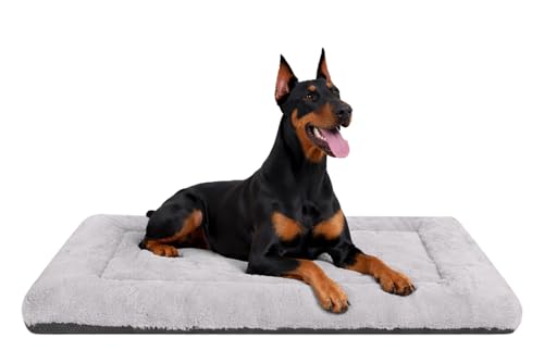 Dog Crate Pad 48 Inch, Washable Plush Kennel Mat for XXL Dogs, Anti-Slip Cushioned Pad for Wire and Metal Crates, Indoor, Travel and Training Use, Grey - color: Grey, size: 48.0"L x 30.0"W x 1.5"Th